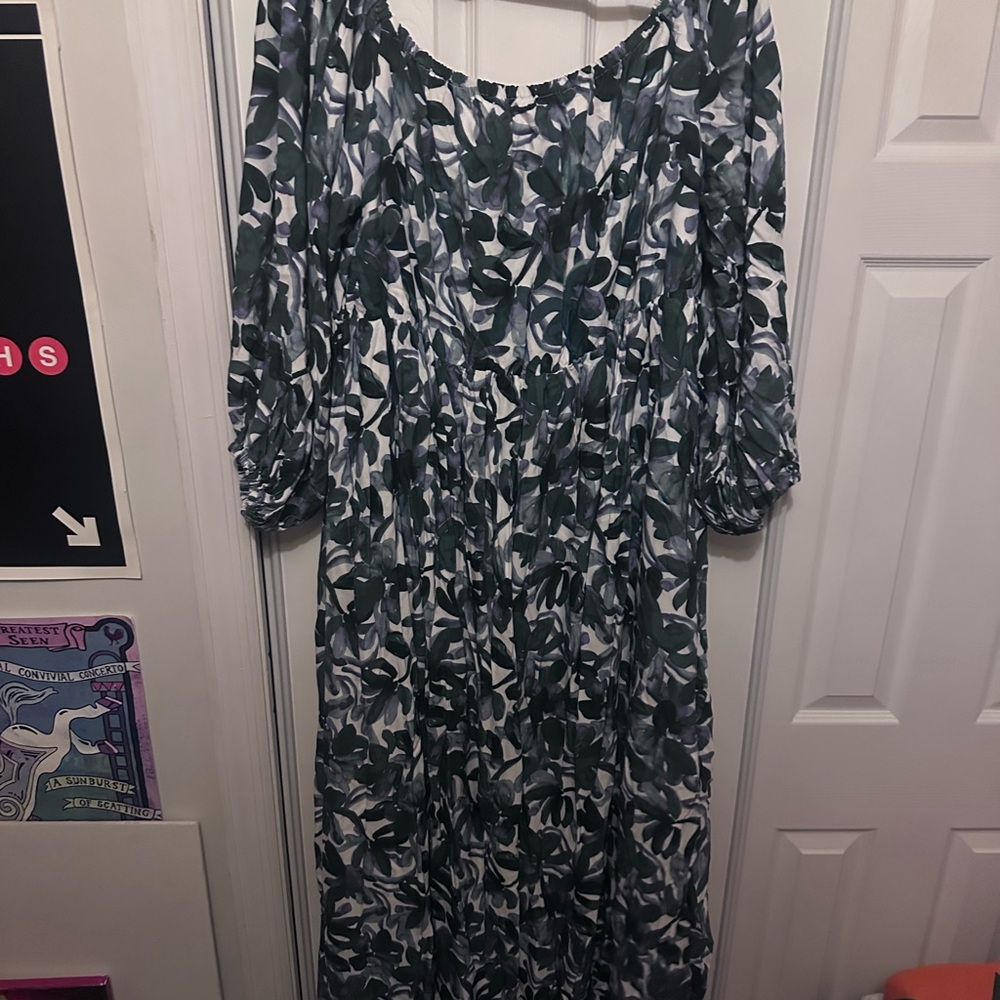 Eloquii Green and White Leaf Maxi Dress